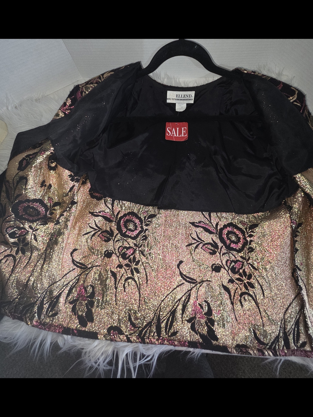 VTG Ellend Black Cropped Floral Tapestry Brocade  Gold/Rose Embroidery Jacket, M - Picture 7 of 9